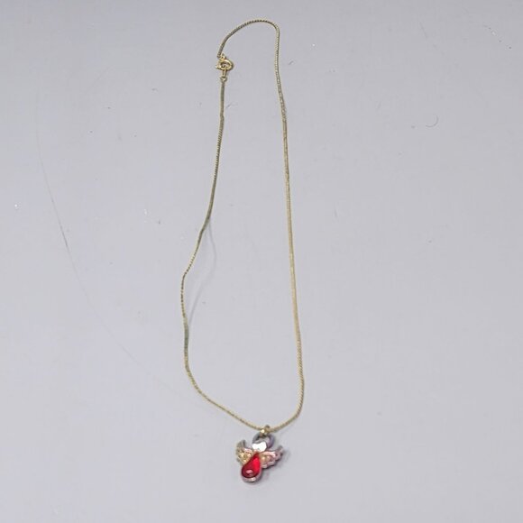 Gold Angel Pendant Necklace With Red Gemstone & Crystal Accents - Picture 1 of 4